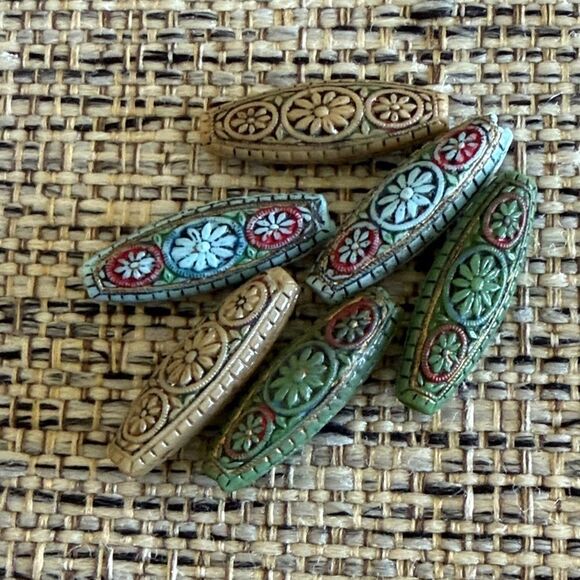 3 Pr Vintage Czech Egyptian Revival Art Deco Glass Beads - Picture 1 of 1